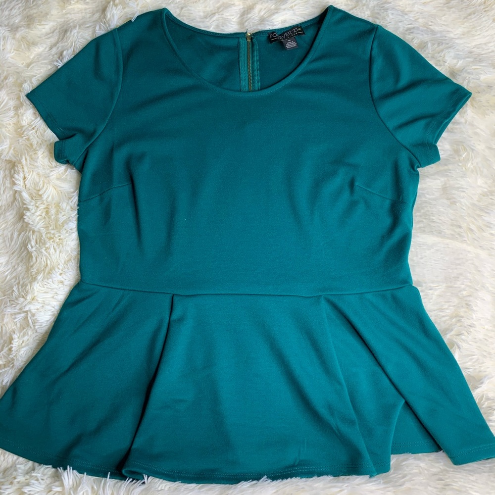 F21 Turquoise Peplum Top Size 1X